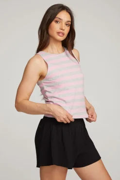 Women Chaser Brand Teague Pastel Lavender And Grey Marl Striped Tank