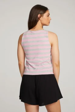 Women Chaser Brand Teague Pastel Lavender And Grey Marl Striped Tank