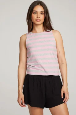 Women Chaser Brand Teague Pastel Lavender And Grey Marl Striped Tank