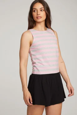 Women Chaser Brand Teague Pastel Lavender And Grey Marl Striped Tank