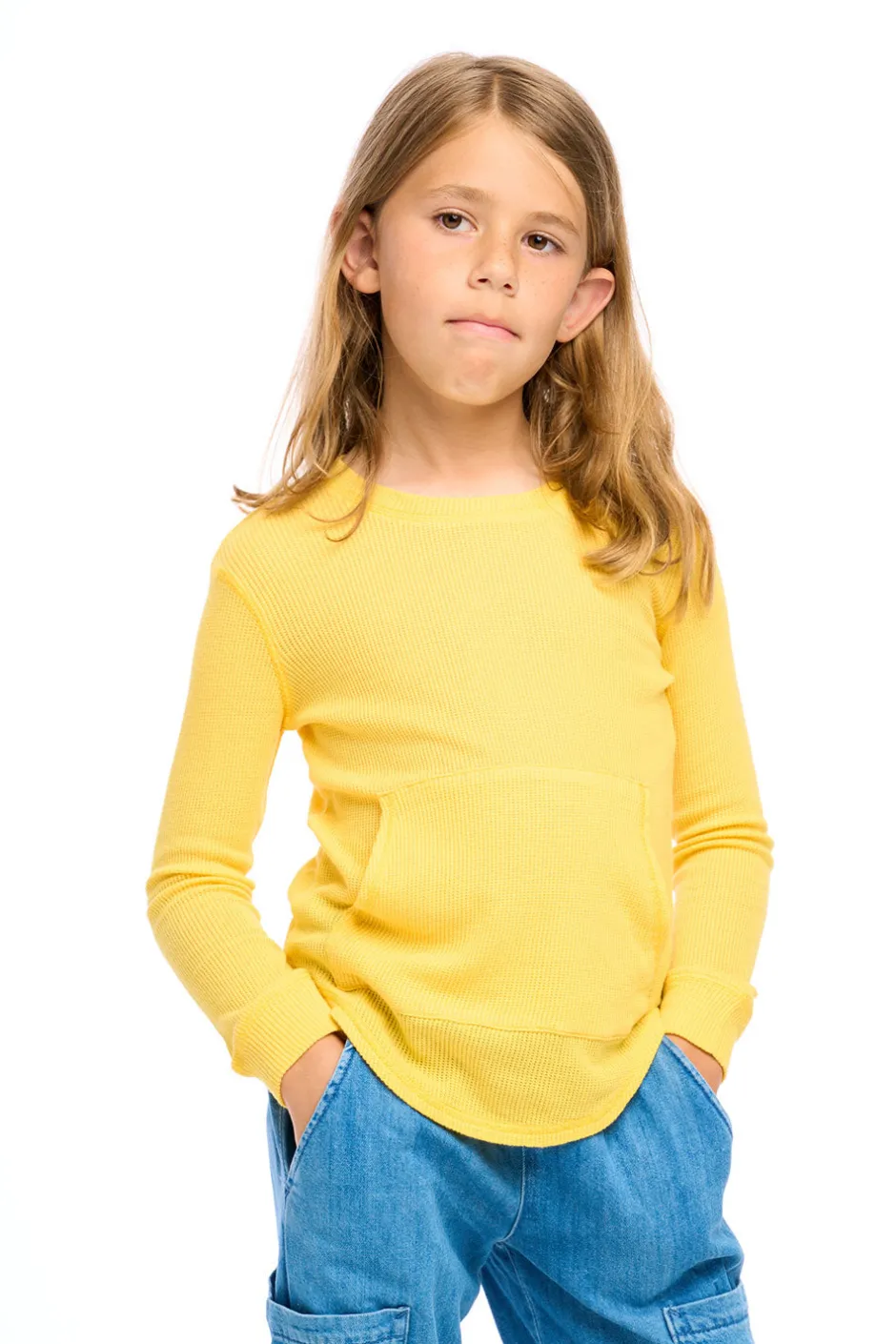 Kids/BOY Chaser Brand Thermal Long Sleeve Crew Neck Shirttail Tee With Kanga Pocket