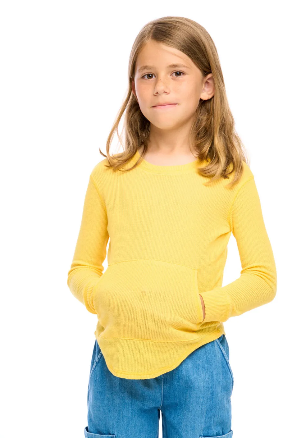 Kids/BOY Chaser Brand Thermal Long Sleeve Crew Neck Shirttail Tee With Kanga Pocket