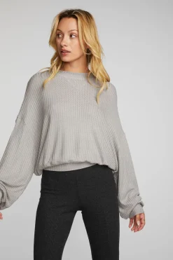 Women Chaser Brand Thermal Waffle Long Sleeve Pullover