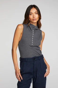 Women Chaser Brand Triblend Rib Knit Button Down Tank