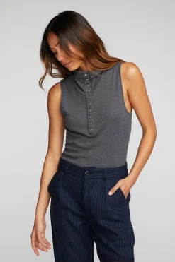 Women Chaser Brand Triblend Rib Knit Button Down Tank