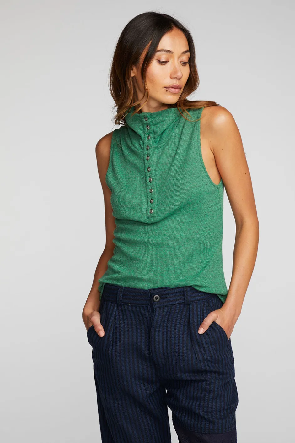 Women Chaser Brand Triblend Rib Knit Button Down Tank