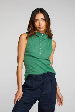 Women Chaser Brand Triblend Rib Knit Button Down Tank
