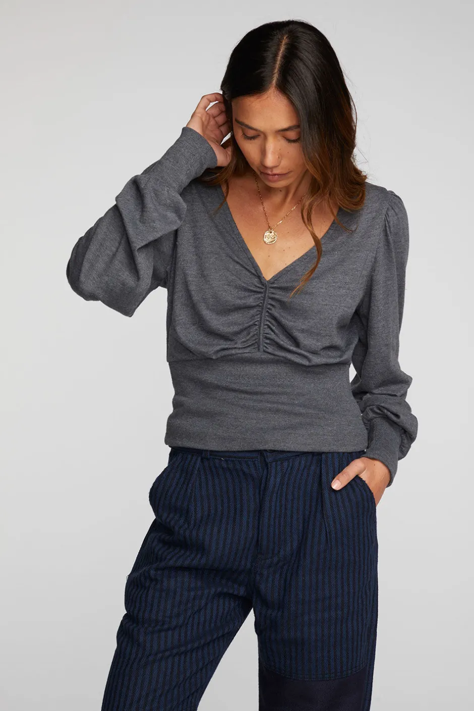 Women Chaser Brand Triblend V-neck Long Sleeve Blouse