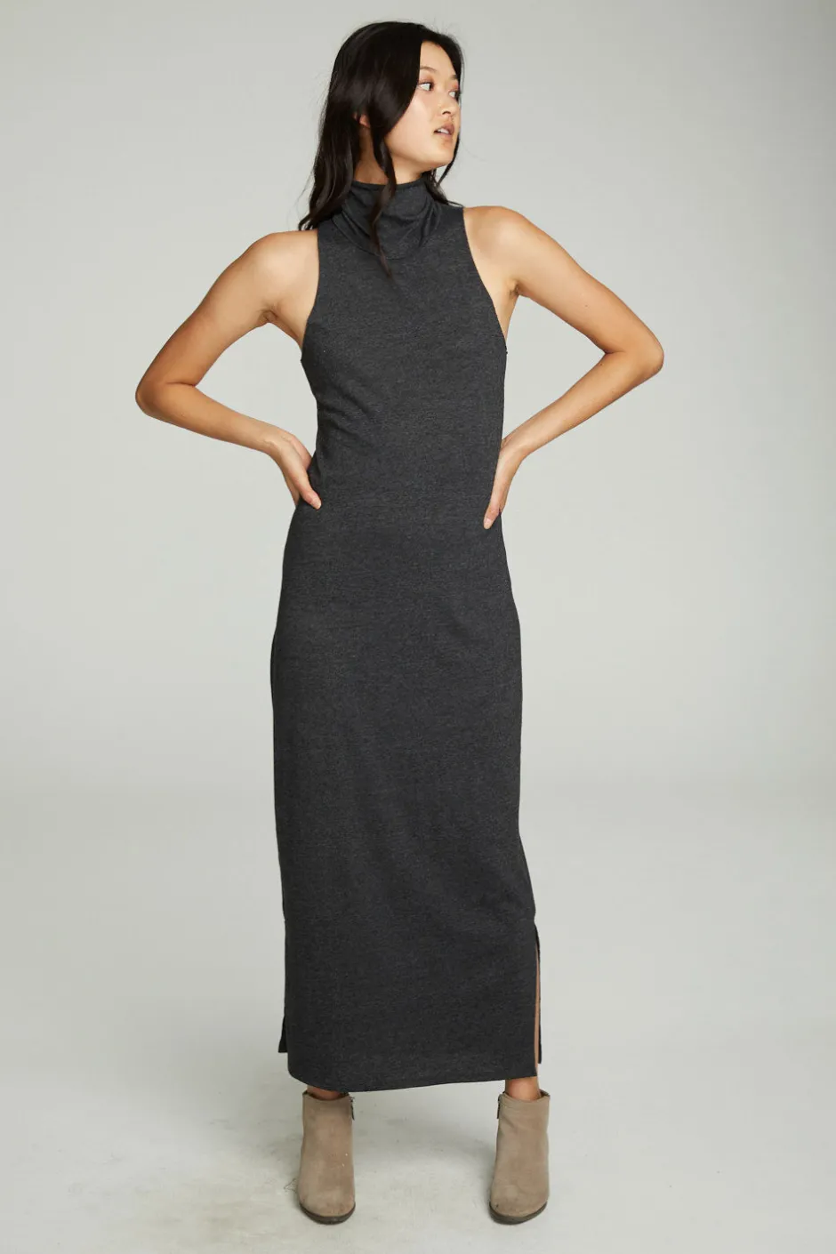 Women Chaser Brand Turtle Neck Tank Maxi Dress With Side Slits