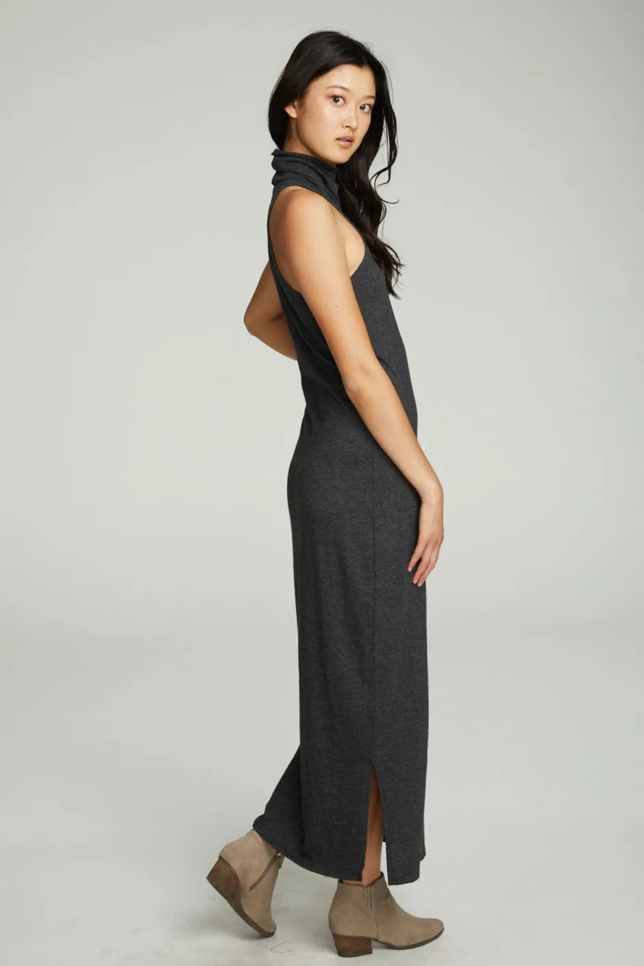 Women Chaser Brand Turtle Neck Tank Maxi Dress With Side Slits