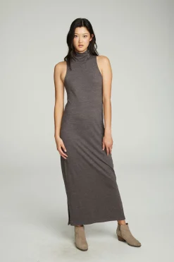 Women Chaser Brand Turtle Neck Tank Maxi Dress With Side Slits