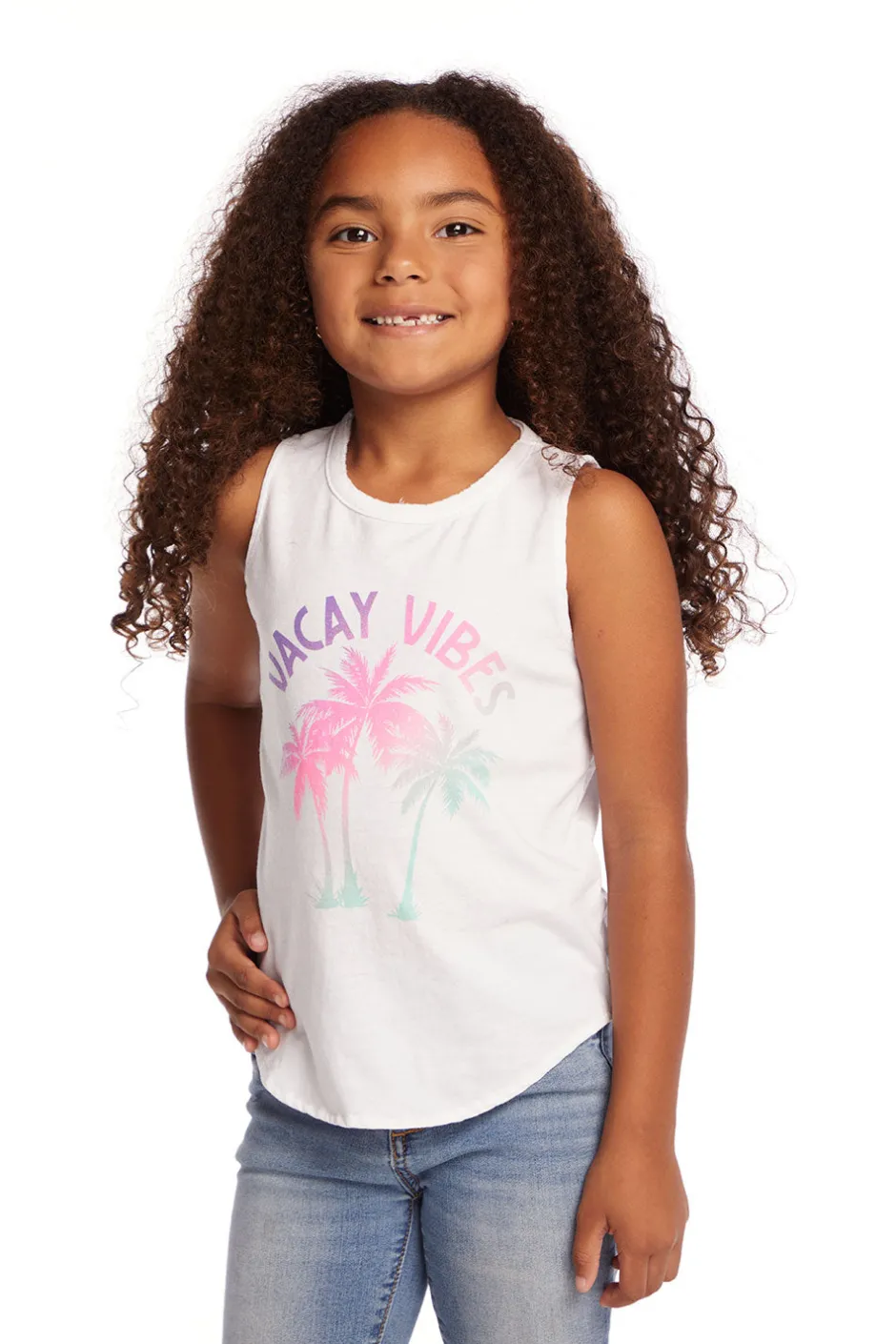 Kids Chaser Brand Vacay Vibes Girls Vintage Jersey Shirttail Muscle