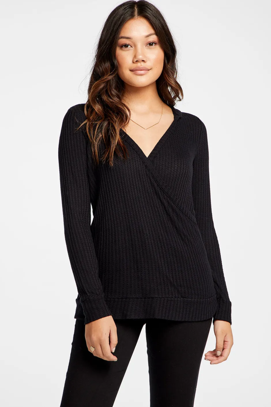 Women Chaser Brand Vintage Thermal Hooded Surplice Pullover