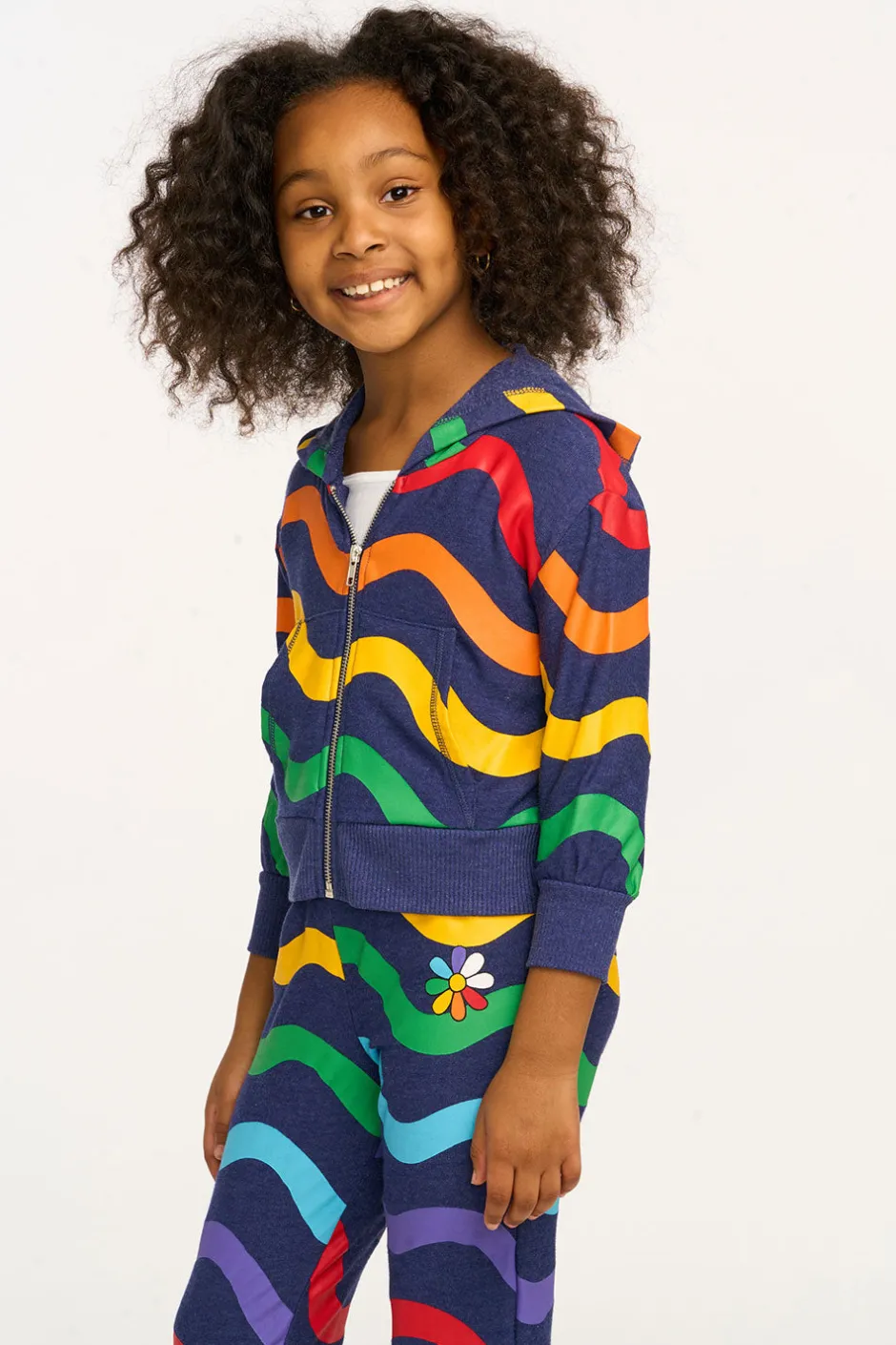 Kids Chaser Brand Wavy Flower Rainbow Zip-up Hoodie