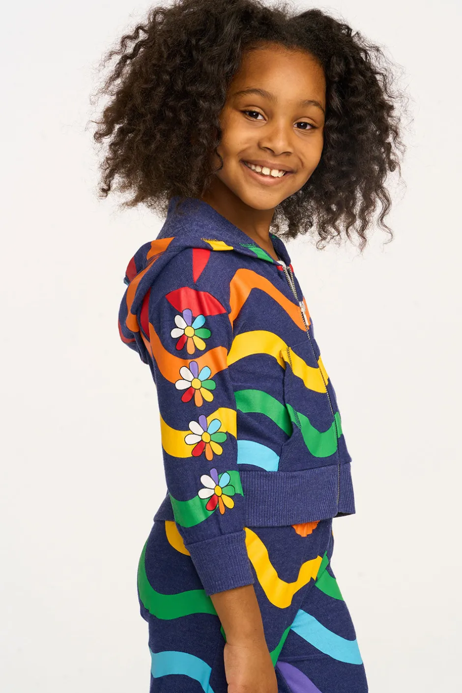 Kids Chaser Brand Wavy Flower Rainbow Zip-up Hoodie