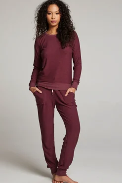Women Chaser Brand Wine Red Long Sleeve Raglan Pullover