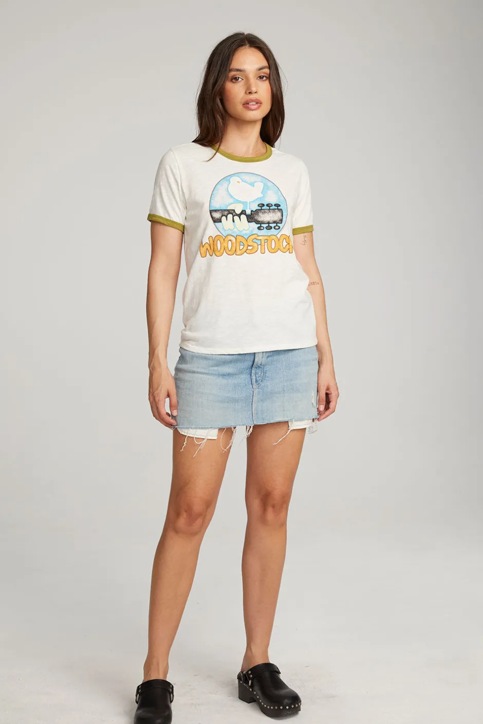 Women Chaser Brand Woodstock Bird On Guitar Tee