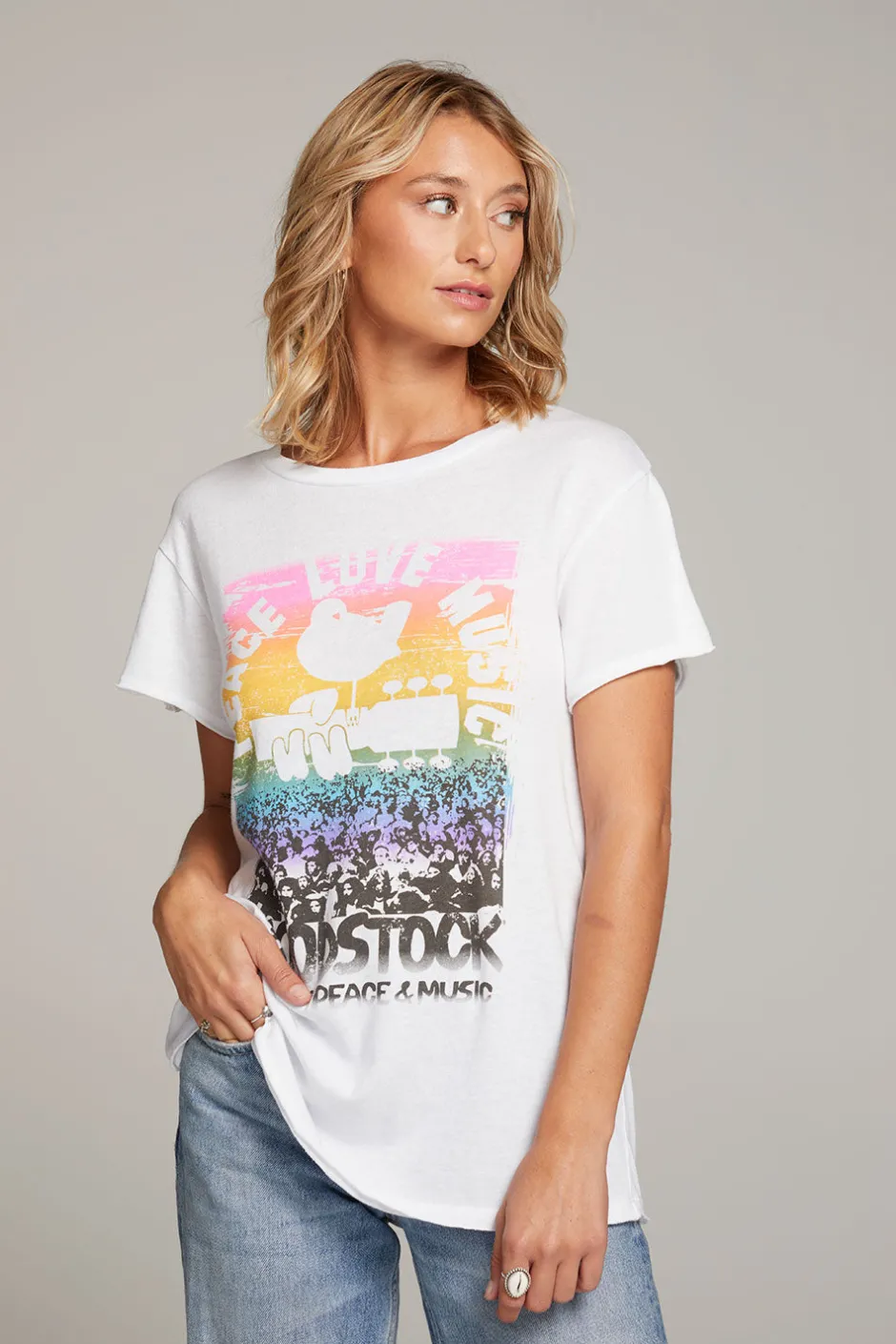 Women Chaser Brand Woodstock Peace Love Music Tee