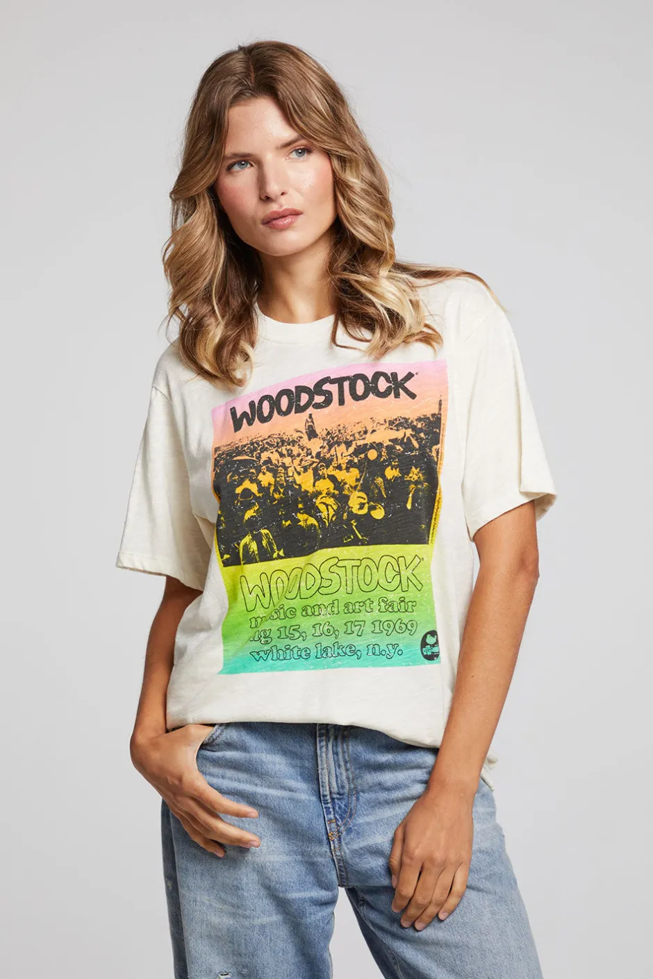 Women Chaser Brand Woodstock Rainbow Poster Tee