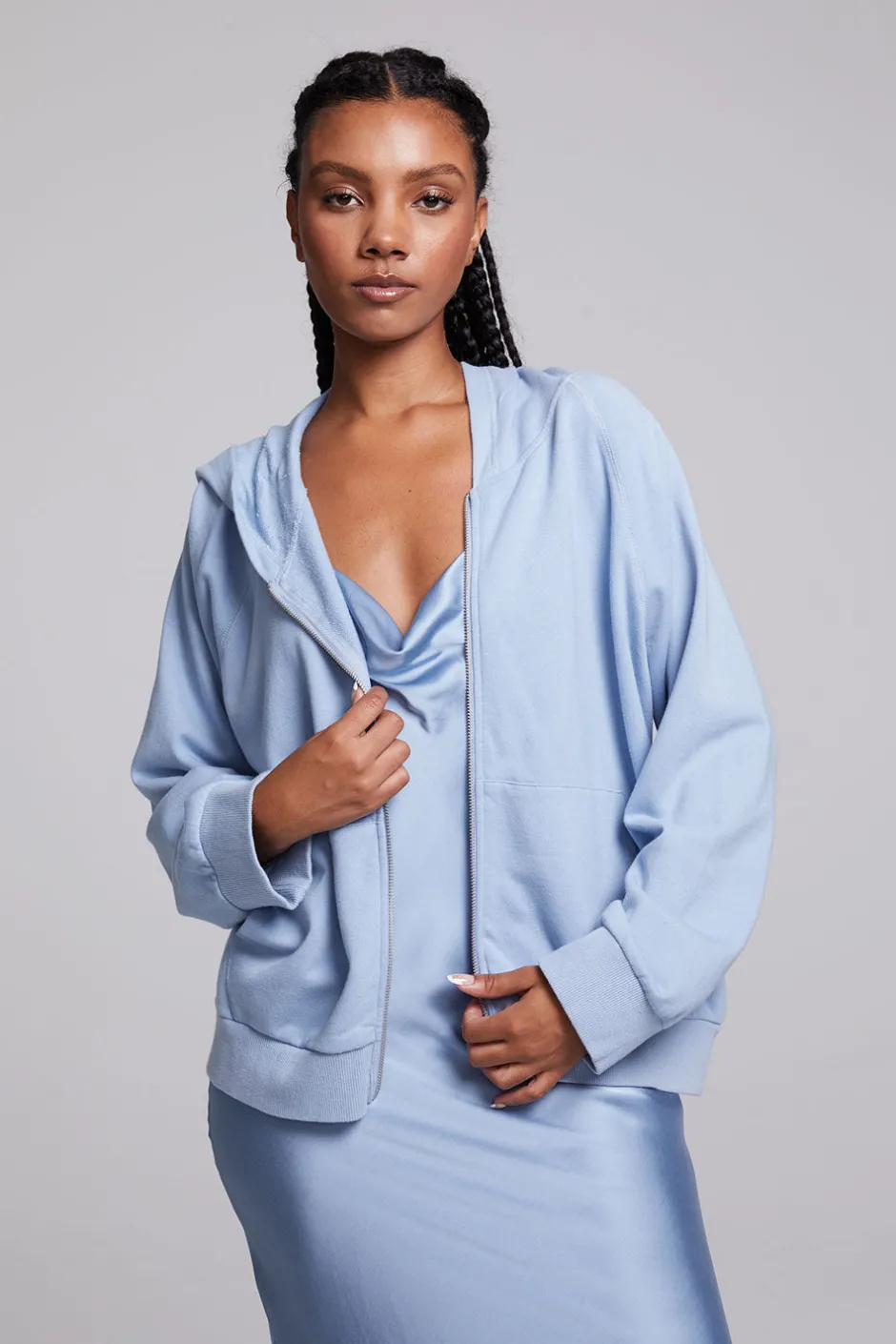 Women Chaser Brand Yaro Blue Grotto Zip Up Sweatshirt