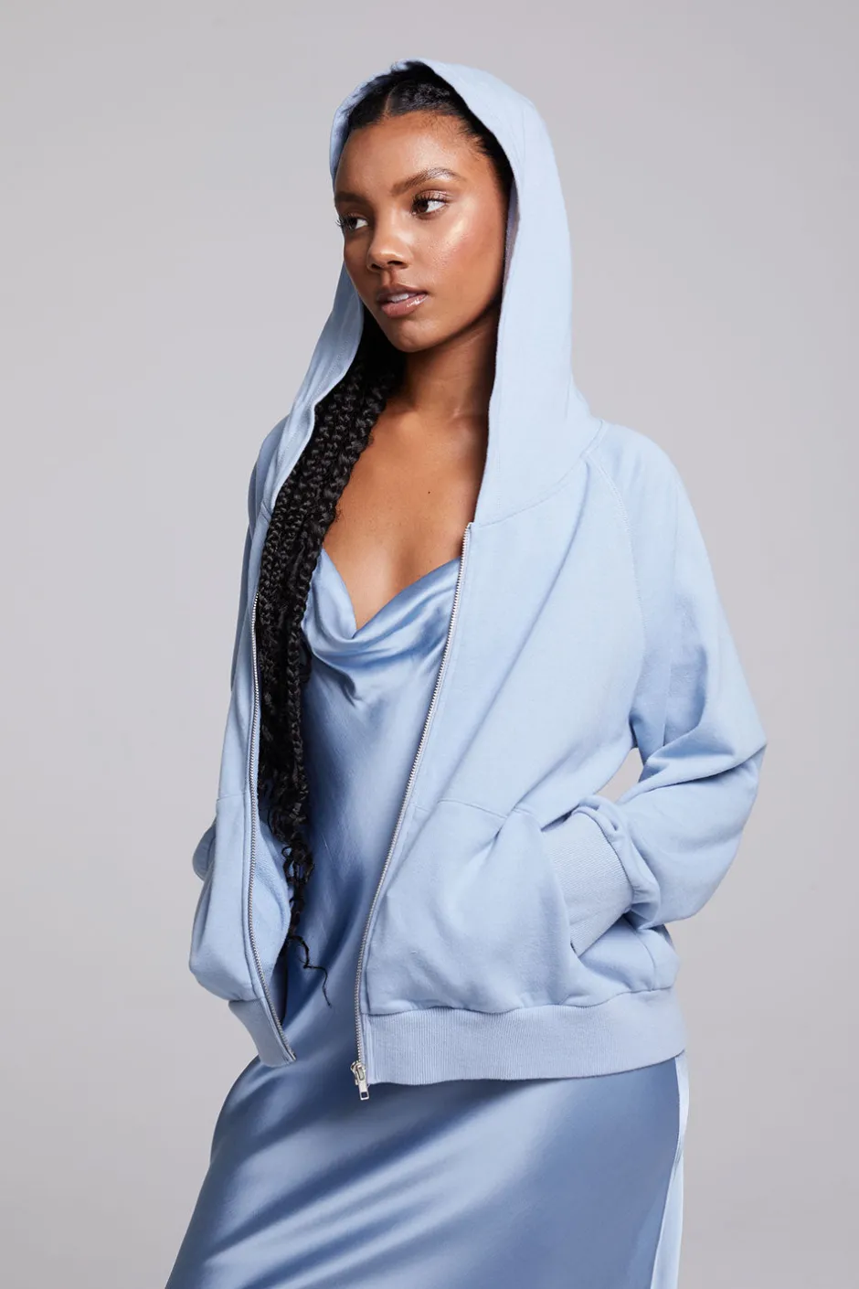 Women Chaser Brand Yaro Blue Grotto Zip Up Sweatshirt