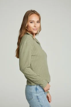 Women Chaser Brand Zip Up Mock Neck Long Sleeve Pullover