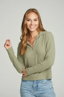 Women Chaser Brand Zip Up Mock Neck Long Sleeve Pullover
