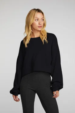 Women Chaser Brand Zuma Cotton Terry Cropped Crewneck Pullover
