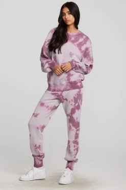 Women Chaser Brand Zuma Cotton Terry Joggers With Rib And Shoestring Tie