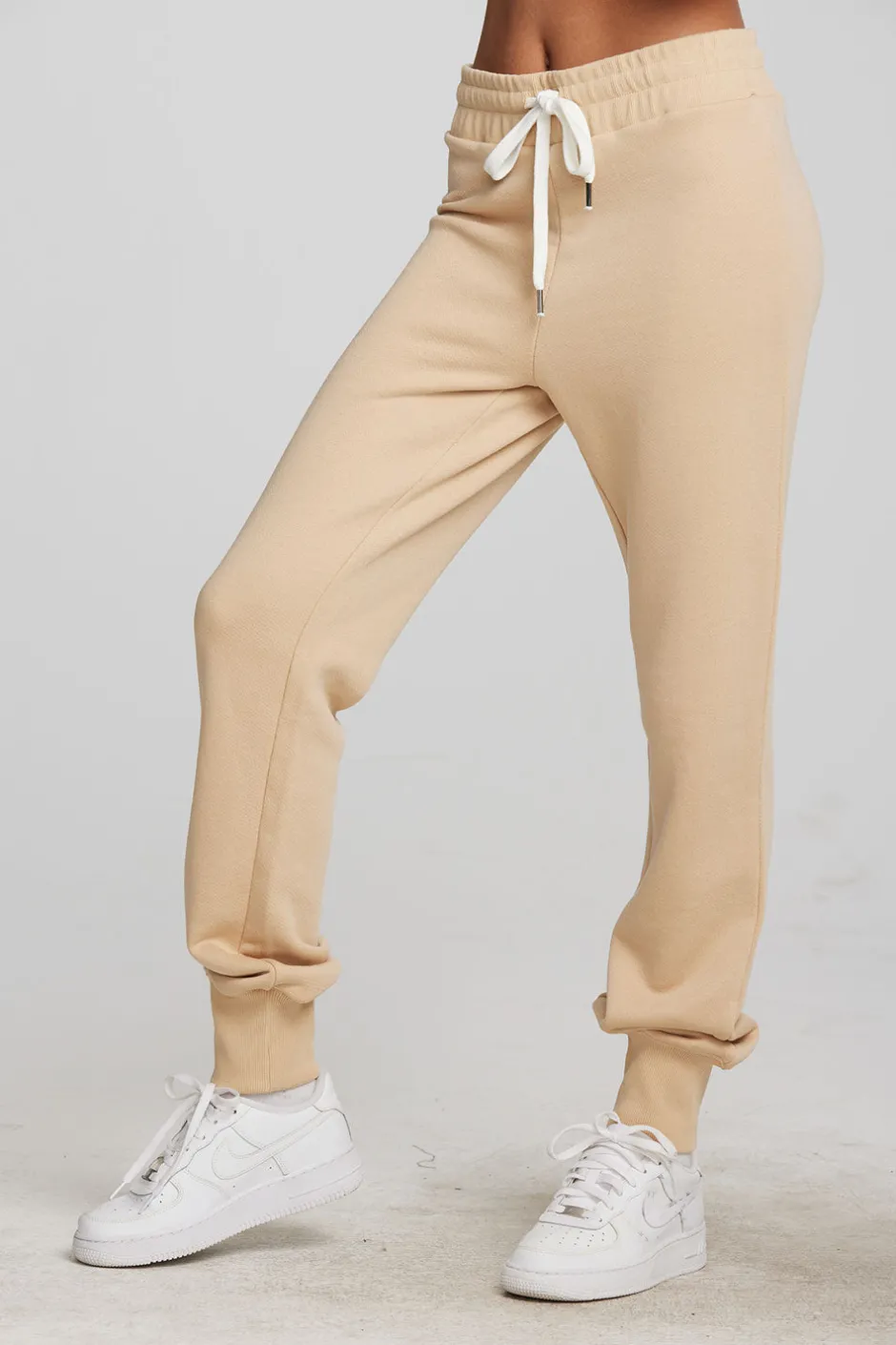 Women Chaser Brand Zuma Cotton Terry Joggers With Rib And Shoestring Tie