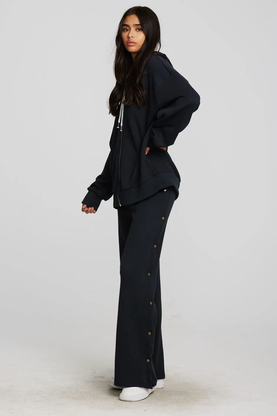 Women Chaser Brand Zuma Cotton Terry Wide Leg Joggers With Button Side Seam