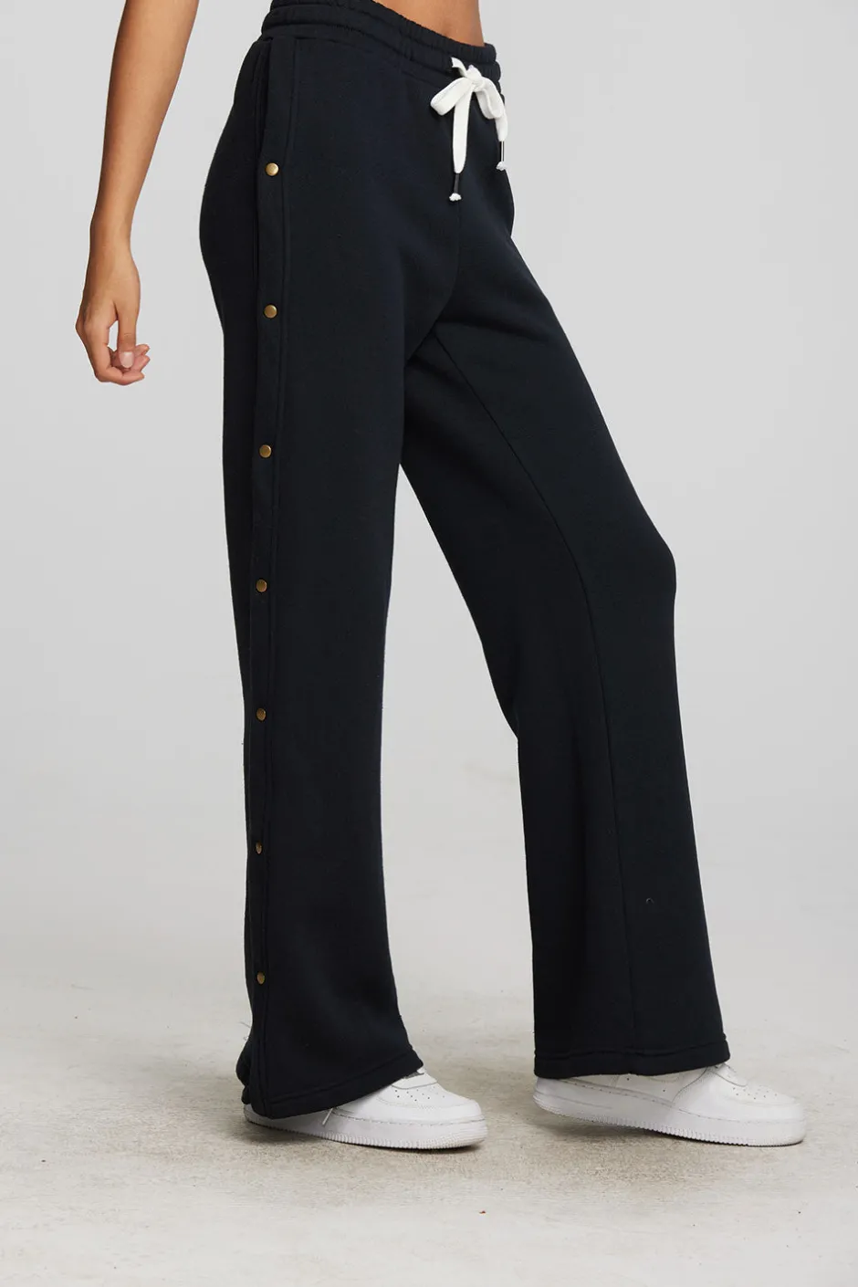 Women Chaser Brand Zuma Cotton Terry Wide Leg Joggers With Button Side Seam